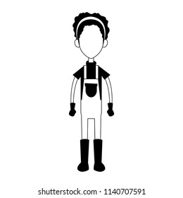 Woman farmer cartoon faceless in black and white
