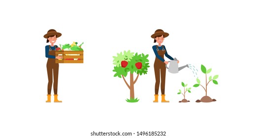 Woman farmer character vector design. Presentation in various action.