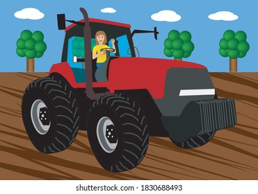 
Woman farmer driving tractor through her land