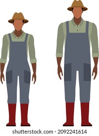 Woman Farmer And Man Farmer. Flat Vector Illustration Of African American People. 