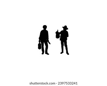 Woman Farmer Silhouette isolated on white background. Woman Farmer Vector Illustration