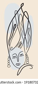 Woman fase with long hail vector image abstract face line drawing. Portrait minimalistic style. Surrealistic line drawing abstract face. Modern continuous line art