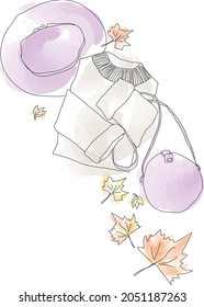 woman fashion autumn apparel collection, Vector flat cartoon illustration. Stylish hight fashion clothing, isolated on white background.