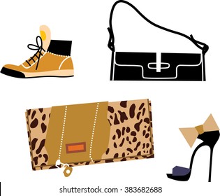 Woman fashion bags and shoes. Female accessories.