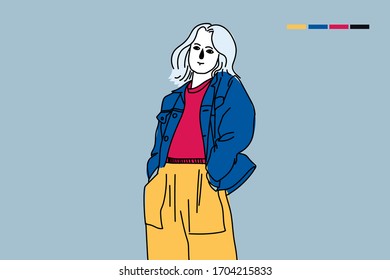 moda femenina con chaqueta azul 