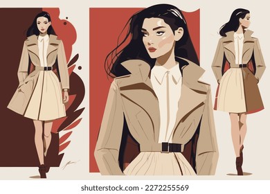 Woman Fashion design sketch with simple lines, vector illustration