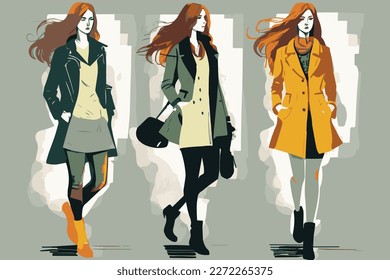 Woman Fashion design sketch with simple lines, vector illustration