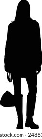 Woman fashion full body Silhouette vector illustration. various poses of women, black figures, white background. Woman Ideal fashion, design projects, , standing. icon, vector, logo. single image.