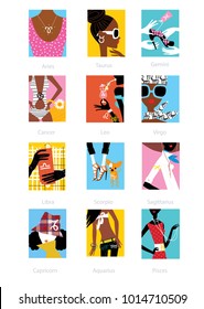 Woman fashion horoscope set. vector illustration