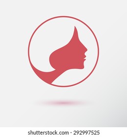 The woman fashion icon or logo with flower. Flat design. Contour lines.
Vector illustration