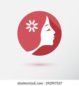 The woman fashion icon or logo with flower. Flat design.
Vector illustration