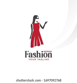 woman fashion logo template. beautiful girl wear dress vector illustratation