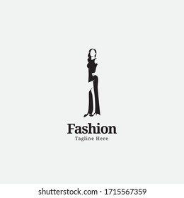 woman fashion logo template. beautiful girl wear dress vector illustratation