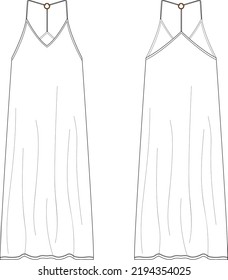 woman fashion long dress front and back vector sketch