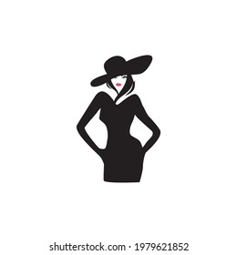 Woman fashion model logo design vector template