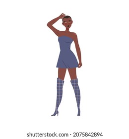 Woman Fashion Model Posing at Haute Couture Show Vector Illustration
