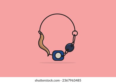 Woman Fashion Necklace with Black Chain vector illustration. Beauty fashion objects icon concept. Glossy bright colorful woman necklace design for fashion.