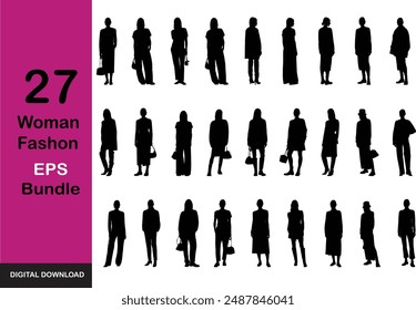 Woman Fashion Set 27 Bundle Silhouette of vector illustration. woman icon, vector, logo, silhouette, png, eps etc. woman fashion icon. 