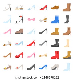 Woman fashion Shoes, high heel and boot icon set, flat design