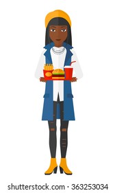 Woman with fast food.
