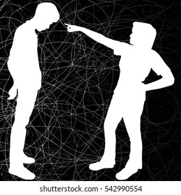 A woman or a father and teenage son conflicts, disputes the shadow home isolated on white background, a couple of difficulties.