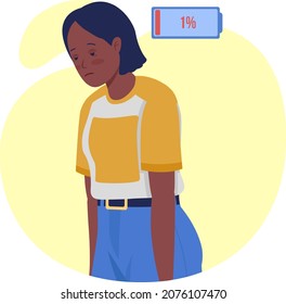 Woman with fatigue semi flat color vector character. Posing figure. Full body person on white. Post covid syndrome isolated modern cartoon style illustration for graphic design and animation