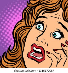 woman fear face. Comic cartoon pop art retro vector illustration hand drawing