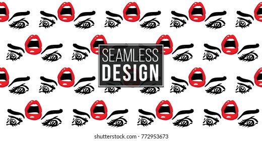 Woman fearful vector emoticons, emoji, smiley icons, characters. Fashion illustrated women's emotional faces seamless pattern.