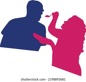 woman feeding the man, body silhouette vector