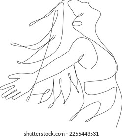 Woman feel so happy drawing by continuous line. Womens day minimalist concept, simple line, simple continuous line, Females for feminism, independence, sisterhood, empowerment, activism.