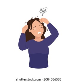 Woman feel stressed and burnout. Flat vector cartoon design