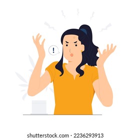 woman feeling angry and brain explosion stressed  shocked  surprise face  angry   frustrated Fear   upset for mistake concept illustration