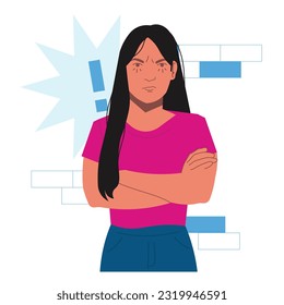 woman feeling angry expression in flat illustration