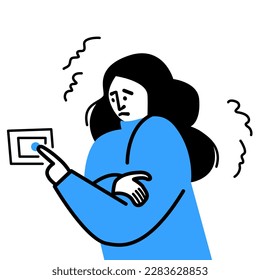 Woman feeling the cold turns up the thermostat flat vector illustration