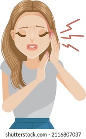 Woman Feeling Ear Pain Vector