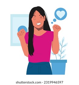 woman feeling excited in flat illustration