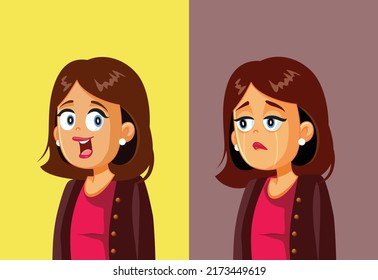 
Woman Feeling Happy and Sad Vector Cartoon Illustration. Person suffering from bipolar personality disorder
