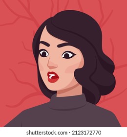Woman feeling, showing surprise, beautiful lady portrait. Smart emotional modern female social media profile picture. Vector flat style creative illustration, red background
