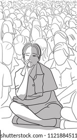 the woman feel's bored while sitting on the floor. 