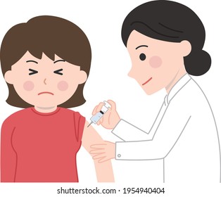 A woman feels a slight pinch receiving a vaccination. Vector illustration isolated on white background.