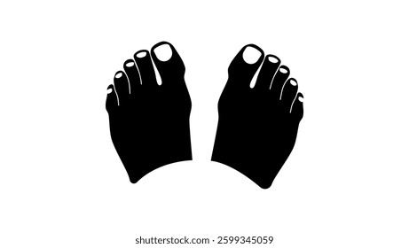 Woman feet after pedicure, black isolated silhouette