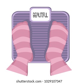 woman feet on weight scales. Vector illustration