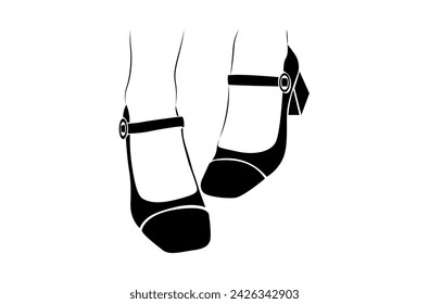 woman feet with shoes and heels line drawing isolated on white background - vector illustration
