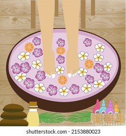 woman feet with spa set, vector illustration