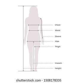 Woman Female Body Measurement Proportions for Clothing Design and Sewing Chart for Fashion Vector illustration 