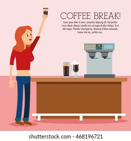 woman female cartoon glass coffee break shop store icon. Colorfull illustration. Vector graphic