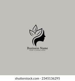 Woman Female Face and Leaves for Beauty Spa Cosmetic Salon and natural Skin care Business Logo Concept Design