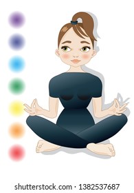 Woman female figure in yoga position with chakra colors