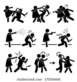 Woman Female Girl Self Defense Stick Figure Pictogram Icon