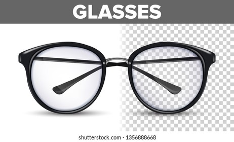 Woman Female Glasses Vector. Black Classic Eyewear Glasses. Vision Optical Lens. Transparent 3D Realistic Illustration